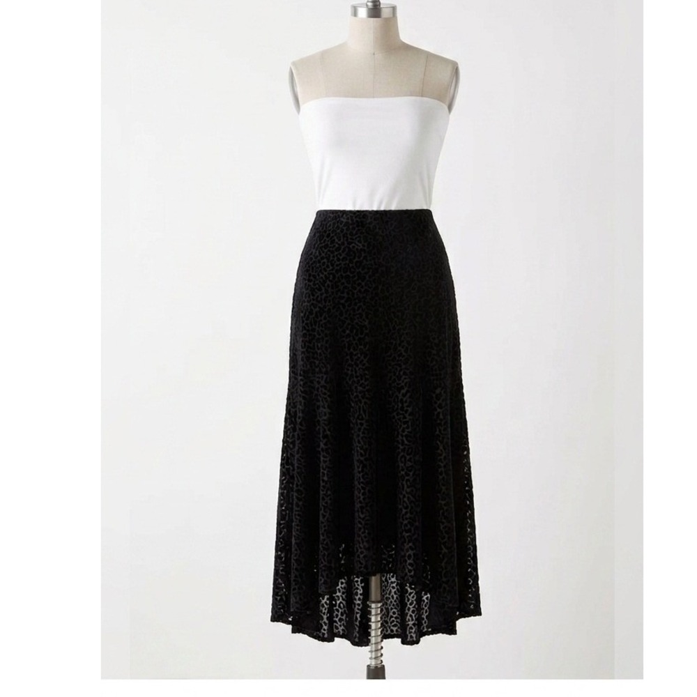 Chicos Janet Black Burnout Velvet Leopard Print Maxi Skirt Size 1 Whimsigoth